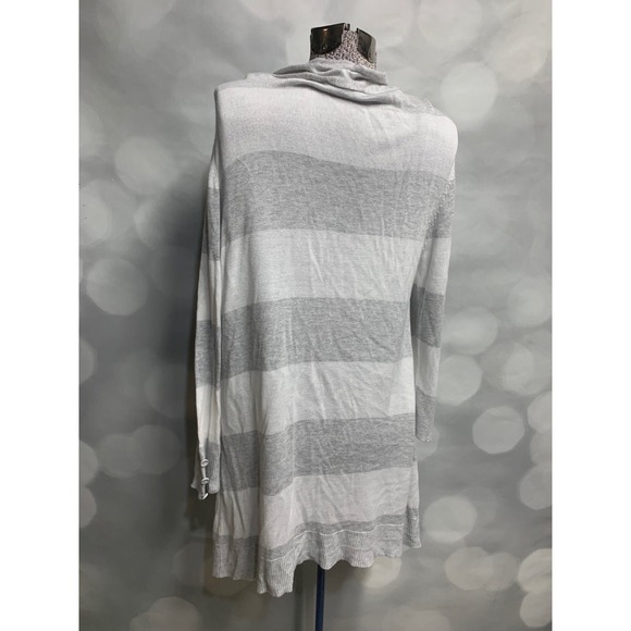 RED grey white striped long lightweight open large cardigan button sleeve detail - Picture 2 of 7